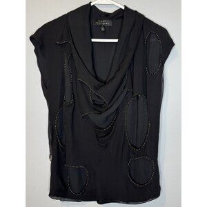 ROBERT RODRIGUEZ 0 Silk Cowl Neck Beaded Cutouts Brass Punk Avant Garde Top